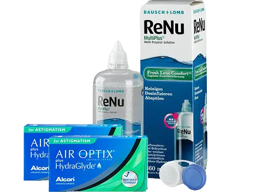 Lentes de Contato Air Optix Plus HydraGlyde for Astigmatism + Renu Multiplus - Packs